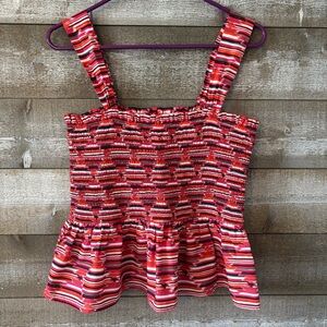 LOFT Red Striped Smocked Peplum Cami